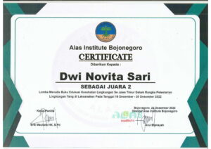 Sertifikat DWI NOVITA SARI Juara 2 Lomba menulis Buku Edukasi K-1