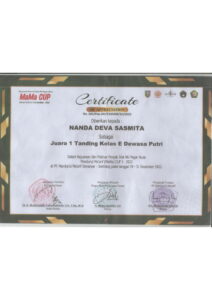 Sertifikat NANDA DEVA SASMITA Juara 1 Pencak Silat-1