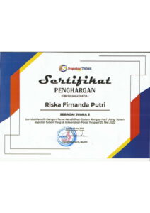Sertifikat RISKA FIRNANDA PUTRI Juara 3 Pencak Silat-1